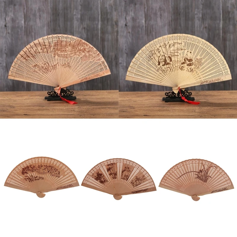 Китайский складывающийся веер, деревянный ручной вентилятор, цветок, бамбук, ажурный Карманный вентилятор для украшения дома, подарки для рукоделия
