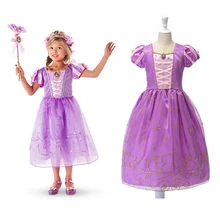 Платье принцессы Рапунцель для маленьких девочек; Новинка; детское бальное платье с лентами и пышными рукавами; Детский карнавальный костюм на день рождения, Хэллоуин