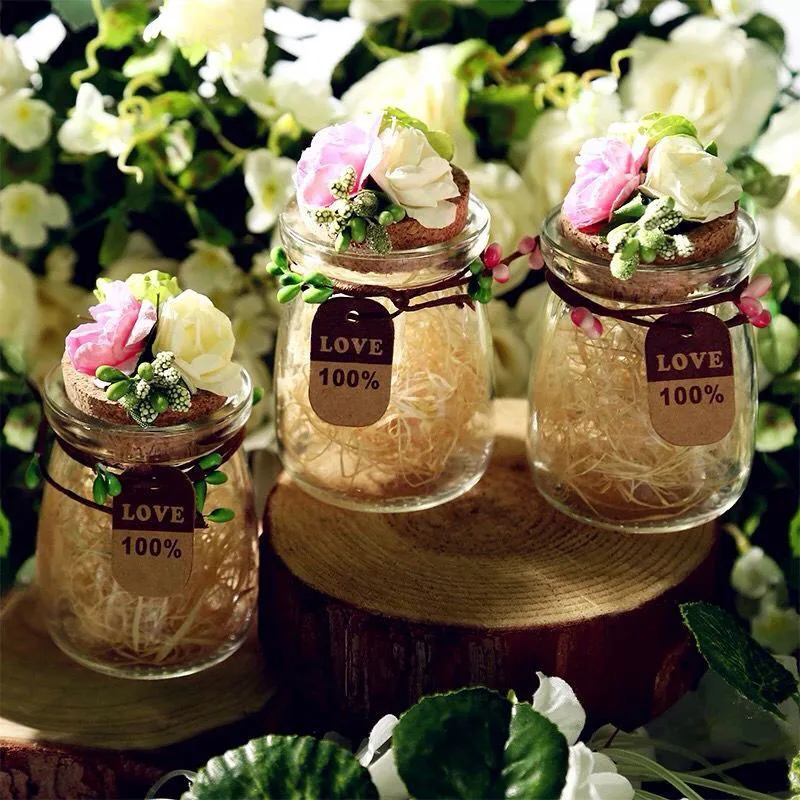 50pcs Glass Jar Wedding Favors Candy Boxes Wishing Bottle ...
