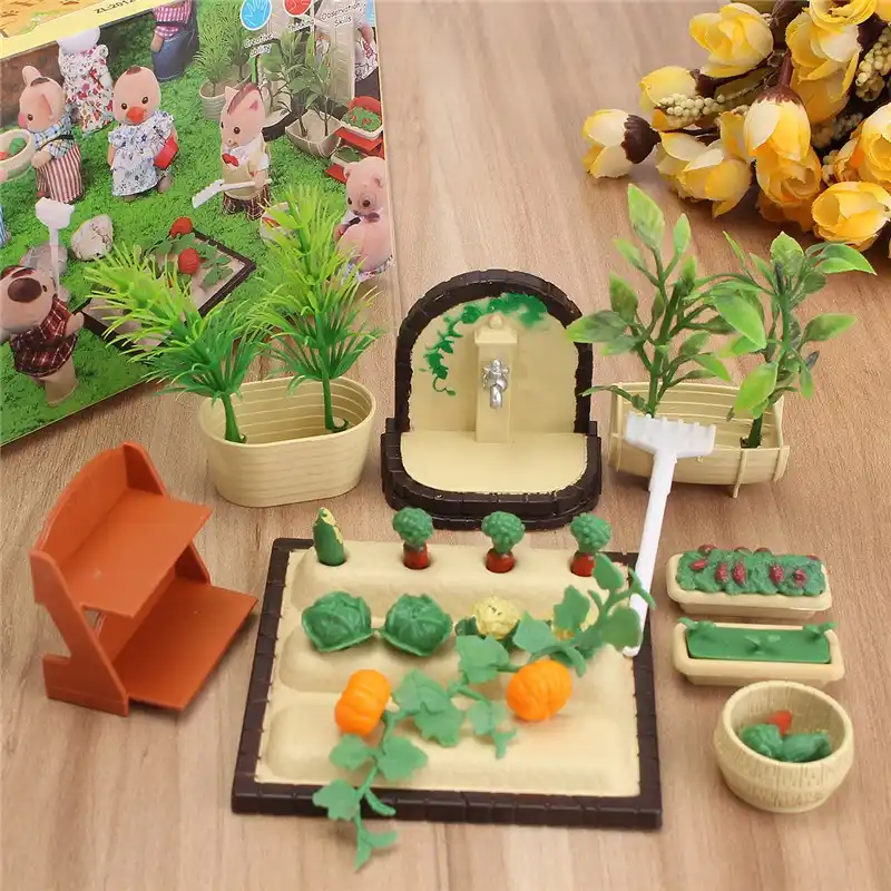 Miniaturas jardinagem vegetal flores conjuntos de móveis para casa boneca acessórios brinquedos artesanato plástico crianças presente natal