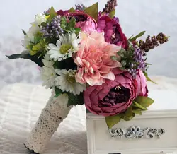 Ручной работы Фиолетовый невесты Букеты Свадебные шелковые цветы с лентой Свадебные букеты Ramos De Novia Искусственный Бесплатная доставка CH02