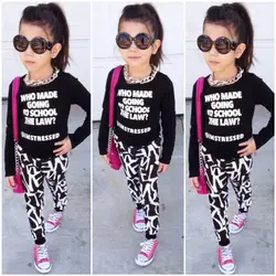 

2015 baby girl set spring autumn winter clothing set Letter tops+Letter pant baby girl pant Set clothes Free Shipping