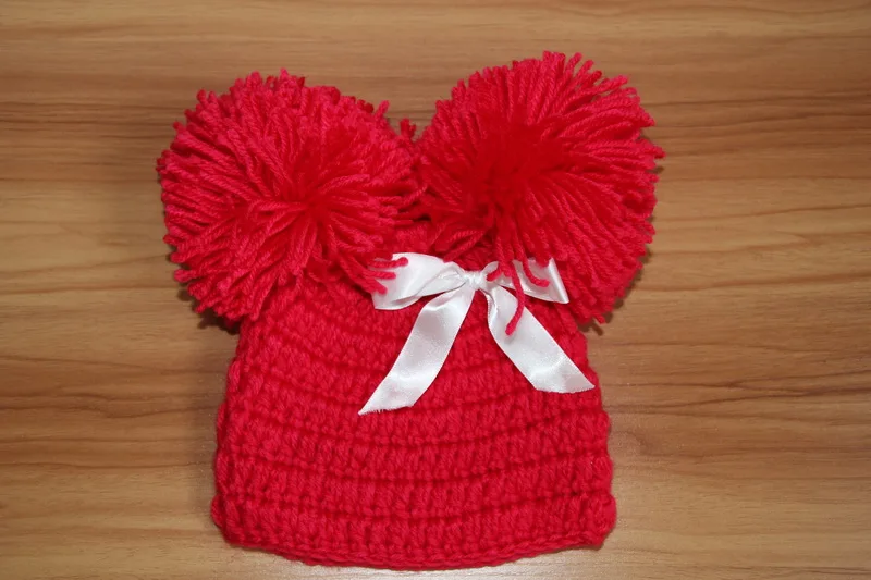 Вязаная шапка для новорожденных девочек, двойная шапка с помпоном, шляпа для фотосессии, размер подарка: 0-1 м, 3-4 м