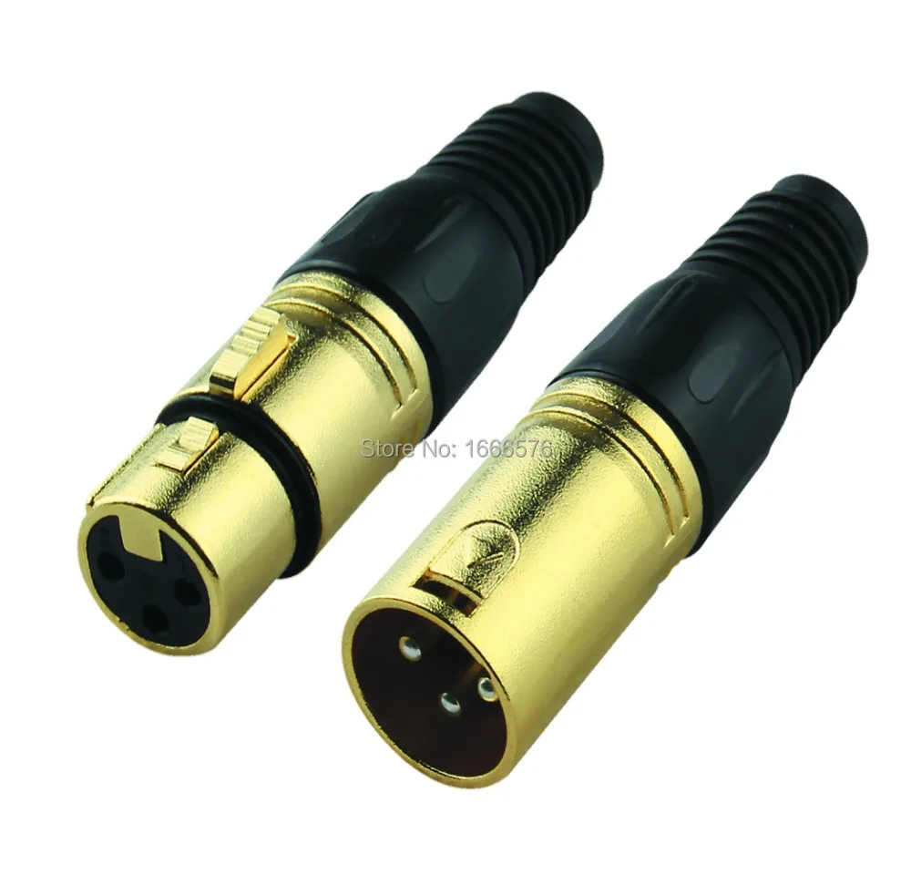 

high quality 5 pairs/lot XLR 3 gold Pin Cannon Connector XLR Plug Male 3 pole gold female Jack MIC Audio connector