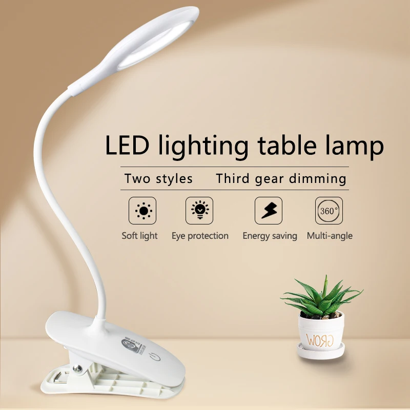 

LED table lamp Desk lights Touch Switch 3 Modes mini Led Clip Eye Protection Dimmer usb Rechargeable reading book night lights