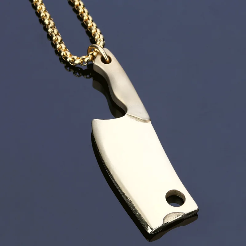 Men Women Golden Kitchen Knife Steel Jewelry Gifts Charm Pendants