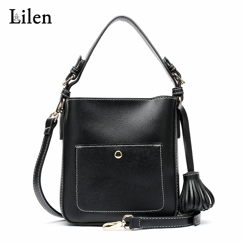 

LILEN Bag Women 2019 New Design Wild Shoulder Messenger Bags Tassel Decoration Portable Bucket Bag PU Handbag