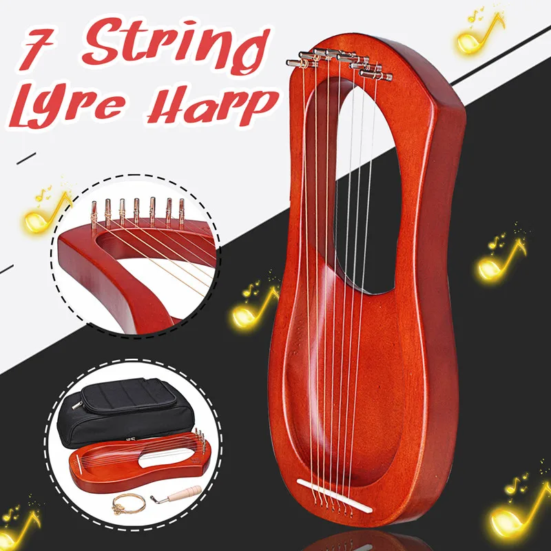 

Portable 7-String Mahogany Wood Lyre Harp With Carry Bag Tunning Tool Stringed Instrument 340x35x180 mms