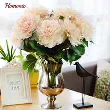 Artificial Flowers Silk flower European Fall Vivid 5 big heads Peony Fake Leaf Wedding Home Party Decoration