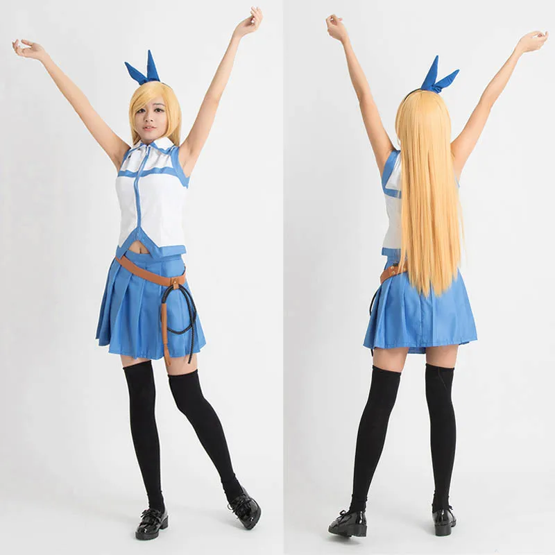 Coshome Fairy Tail Lucy Heartfilia Cosplay Costumes Girls Uniforms Tops+Skirt+Tie+Headwear+Whip Set For halloween Party (3)