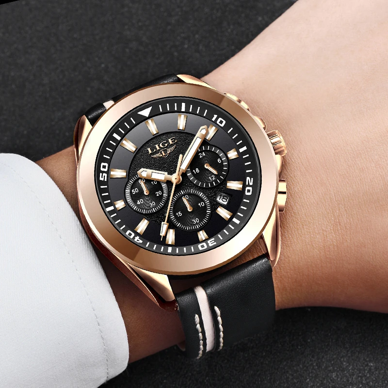 

2018 New LIGE Men's Watches Male Leather Automatic Date Quartz Watch Mens Luxury Brand Waterproof Sport Clock Relogio Masculino