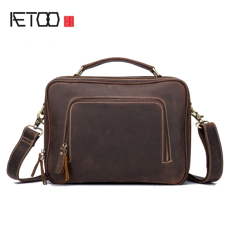 

AETOO New leather men's bag first layer of retro Cracker handbag casual men's shoulder Messenger bag differential bag