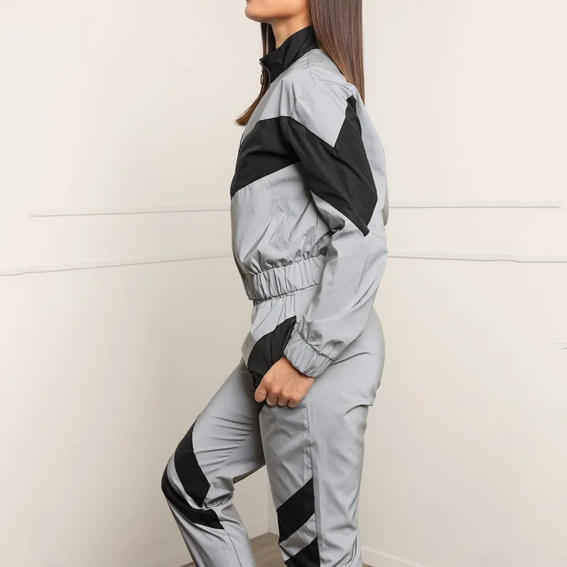LASPERAL женский спортивный костюм комплект из 2 предметов светоотражающий укороченный топ брюки Мода Женская свободная куртка на молнии пальто брючный костюм