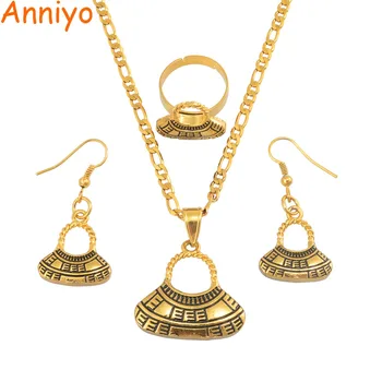 

Anniyo PNG Bilum Necklace Earrings Ring for Women Gold Color Papua New Guinea Traditional Jewelry Ethnic Fashion Style #157306