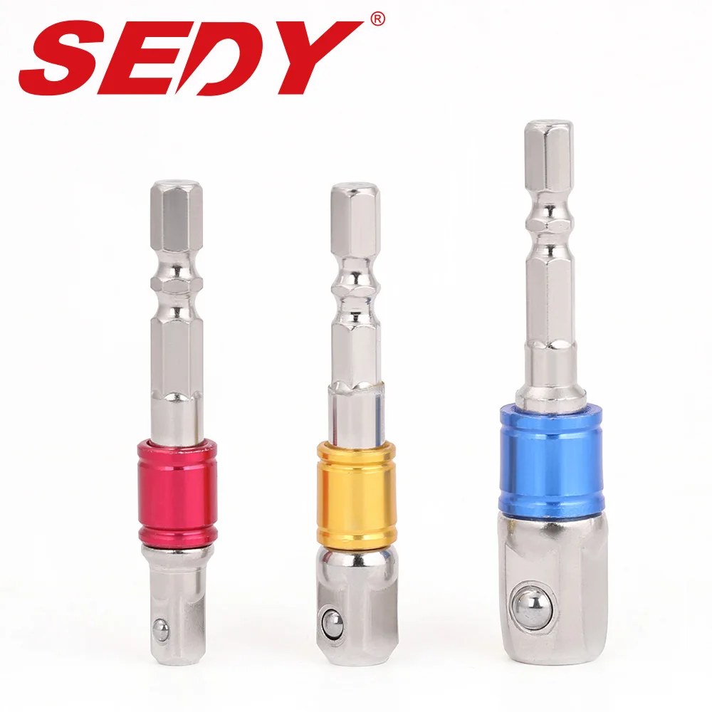 

SEDY 3Pcs Socket Adapter Set Steel Hex Bit Set 1/4" 3/8" 1/2" Converter Drill Bits Bar Quick Change Hex Shank Set Extension