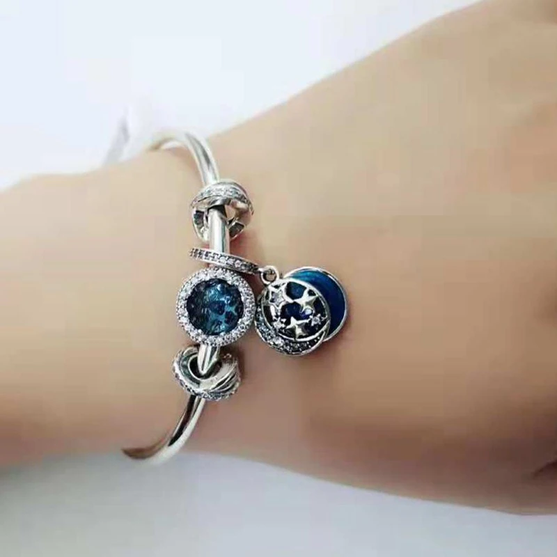 925 Sterling Silver Spiritual Dreamcatcher Dangle Charm Fit Pandora Original Bracelet Bright Blue Star Charm Fashion Jewelry