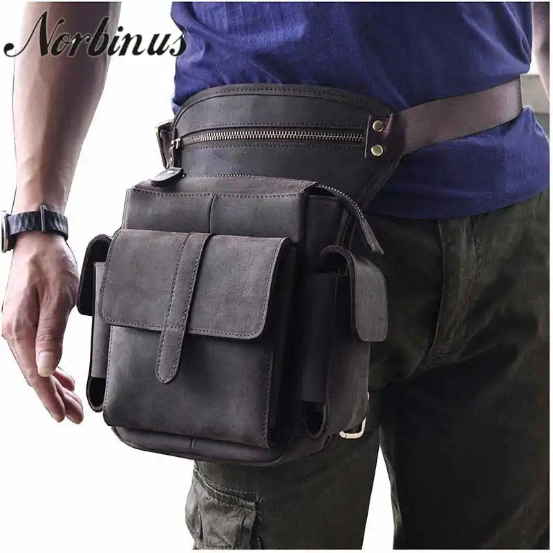 Norbinus Genuine Leather Shoulder Bags Men Cowhide Drop Leg Bag Drop Leg Bag