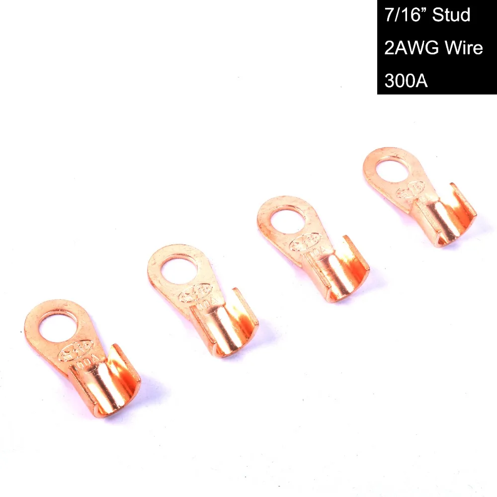 

Truck Boat Copper Battery Terminal Lugs Connection Kit Upto 2AWG Wire 7/16" Stud Ring 300A for Electrical Engineering Solar