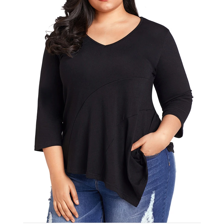 Casual Plus Size 4XL 3XL T Shirt Women 2018 Autumn Three Quarter Sleeve