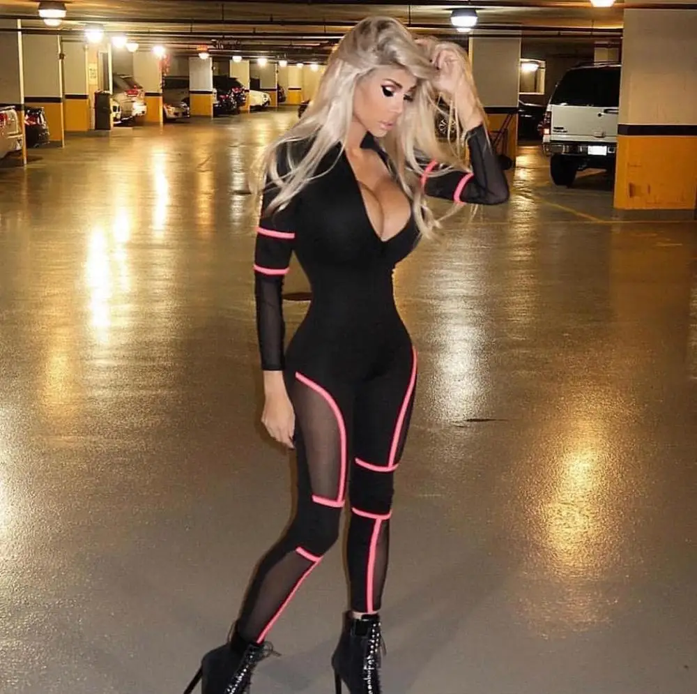 

BLACK Sexy Fashion Jumpsuit Women V-neck long sleeve Celebrity Party Bodycon bandage Jumpsuits 2019 new arrival