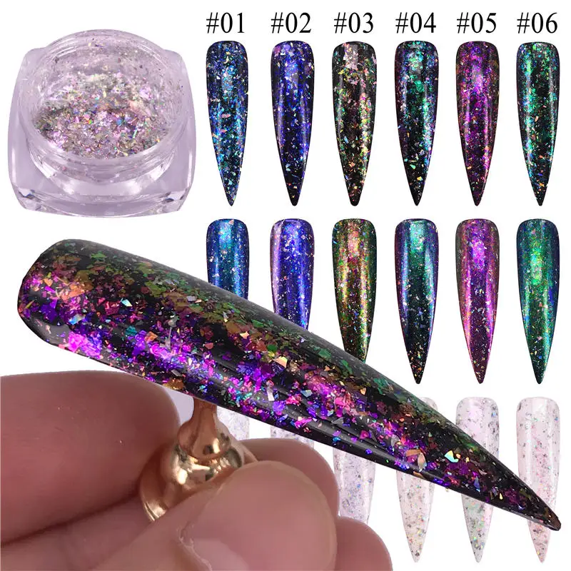 

FWC 1 Box Irregular Chameleon Holographic Nail Glitters Powder Flakes Paillette Sequins Dust Manicure Nail Art Decoration
