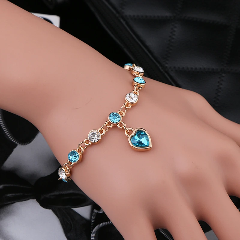 

Fashion Silver A Bracelet Hot Wedding Female Heart Crystal Bracelets For Women Girl Luxury Gold Fine Jewelry Valentines Day Gift
