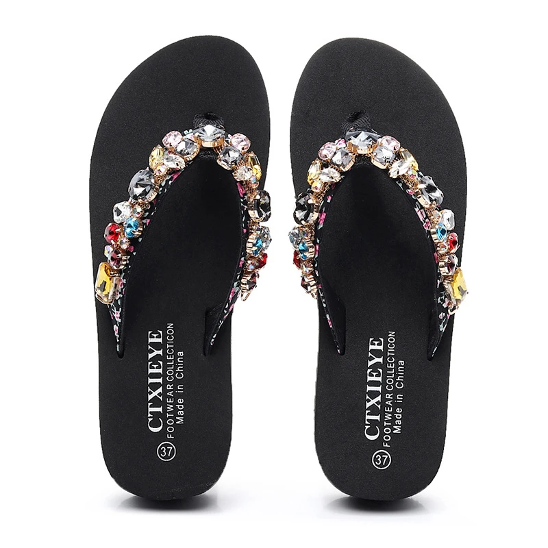 

2019 Brand Summer Woman High-heeled Flip Flops Thick Non Slip Bottom Slippers Ladies Beach Sandals Female Outdoor Fashion Shoes