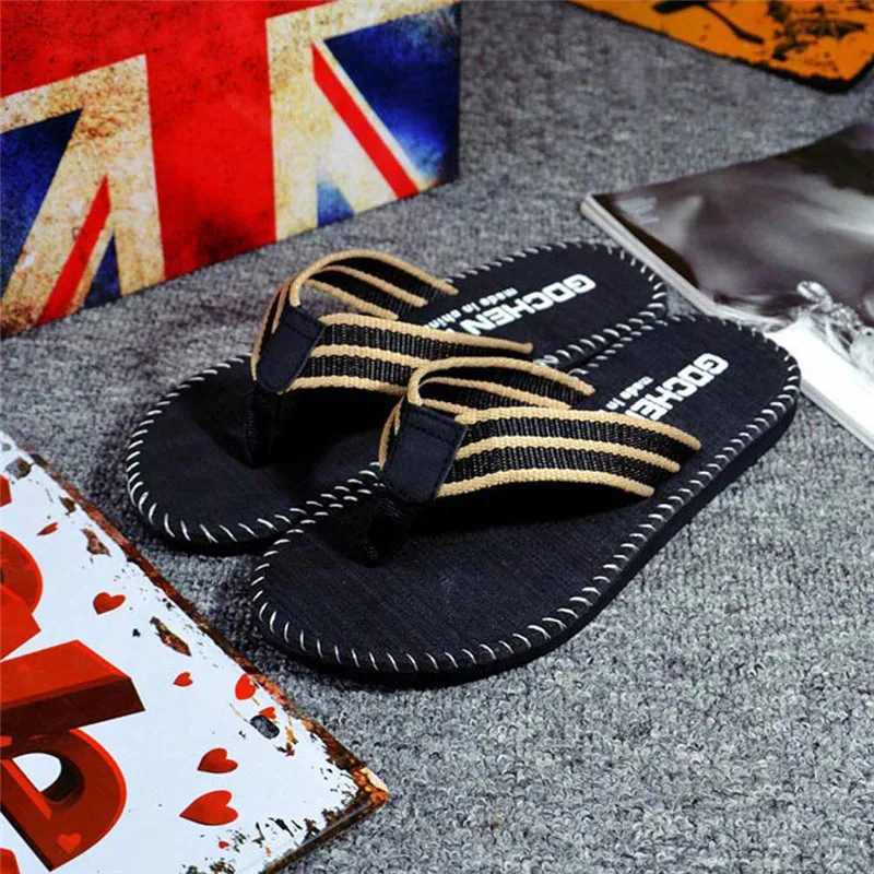 Men Summer Stripe Flip Flops Shoes Sandals Male Slipper Flip-flops Beach Shoes Mans footwear terlik kapcie 40FE0510