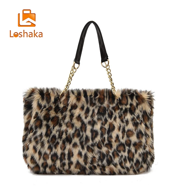 Loshaka Luxury Leopard Woman Bags Fashion Faux Fur For Women Loshaka Luxury Leopard Woman Bags Fashion Faux Fur For Women Handbag Chain Top Handle