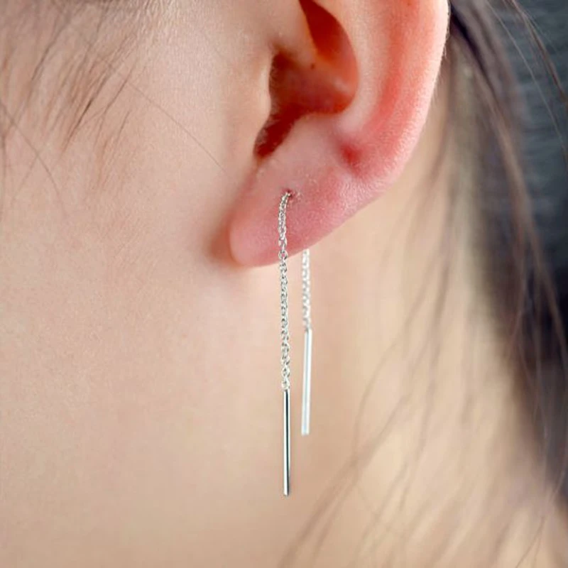 

MIGGA Rose/White Gold Color Link Chain Stud Earrings Women Girls Long Ear Line Brincos