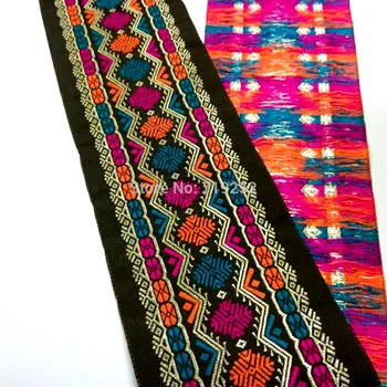 

10cm 4'' Very Beautiful Laciness National Jacquard Ribbon Embroidery Woven Rhombus Zigzag Snow Flake Pink Blue Filigree Colorful