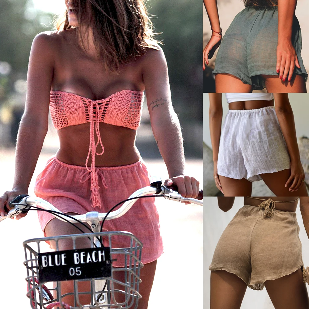 HIRIGIN пикантные женские пляжные шорты летние Свободные Повседневное мини-штаны Sheer Breezy Cover up