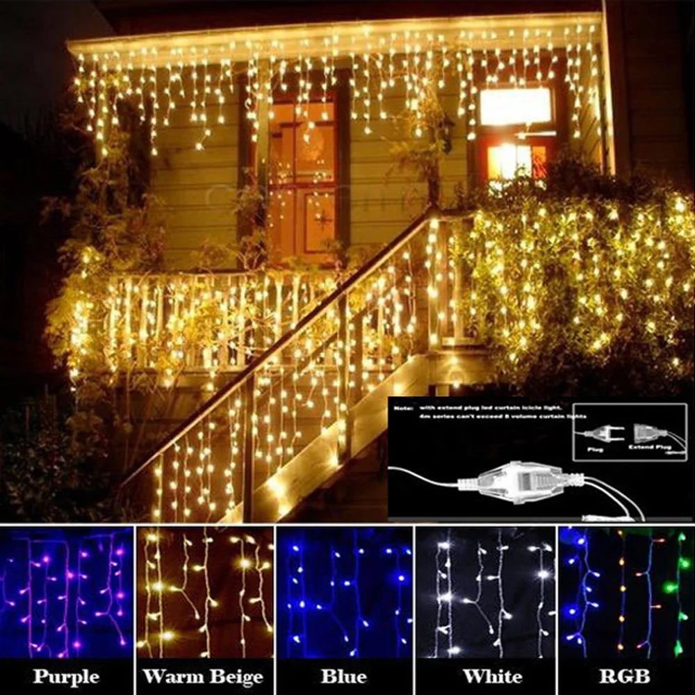 

220V 10m 100Leds Indoor Drop LED Party Garden Stage Outdoor Decorative Light Christmas Garland LED Curtain Icicle String Light