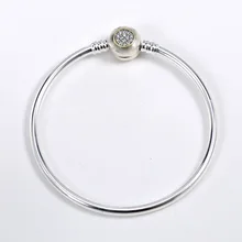 Authentic S925 Sterling Silver Bangle Bracelet For Women MOMEMTS Two-Tone Signature Clasp fit Beads Charms Pendant gift