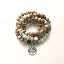 Модные женские или мужские Амазонит 108 бусы мала браслет или ожерелье 5 кругов браслеты жизнь дерева Шарм Йога браслет запястье