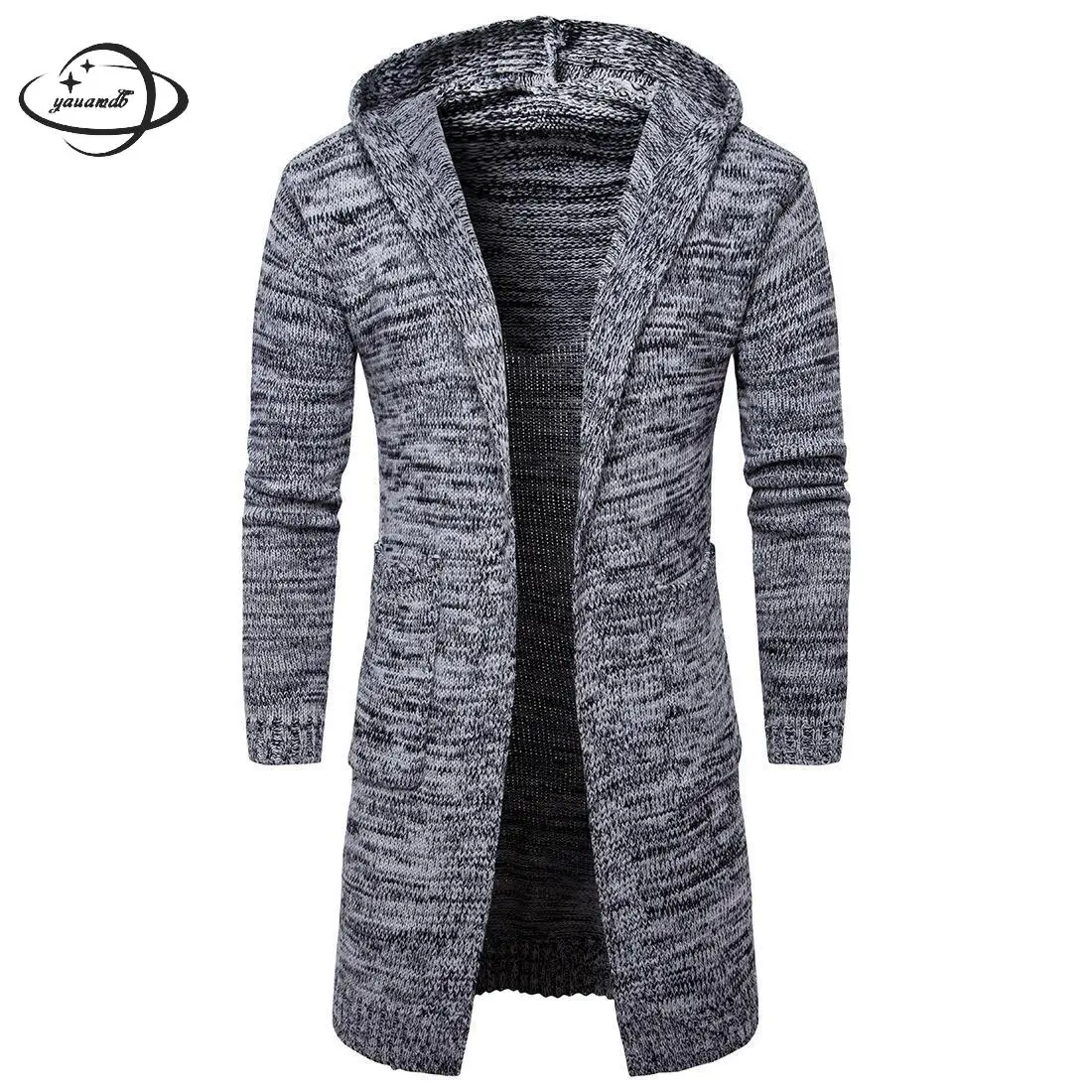 

YAUAMDB men sweaters 2018 spring autumn knitted size M-2XL femal hooded cardigan knitwear clothing pockets slim man clothes ly78