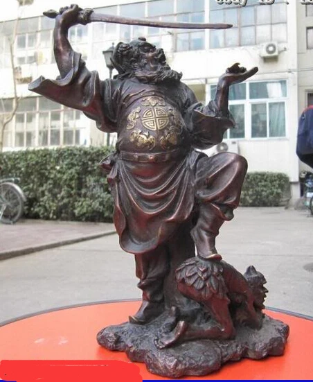 

10" inch Chinese Folk Old Red Bronze Zhong Kui catch ghost Statue