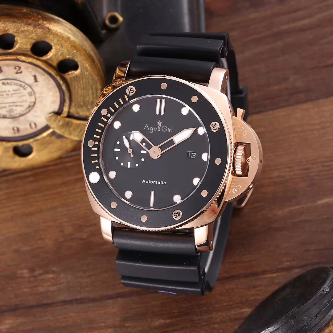 

Luxury Brand New Men Automatic Mechanical Sapphire Stainless Steel Rose Gold Black Ceramic Rubber Watch Power Reserve Luminous