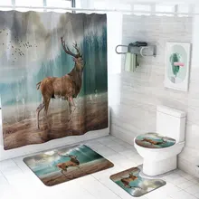 4pcs/set shower curtain set animals style bathroom accessories bath mat carpet toilet cover mug bath curtains with hooks YLS09