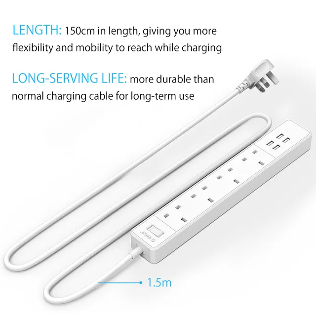 Multi-Functional ORICO TPC-4A4U-WH 8 Ports Digital Power Strip