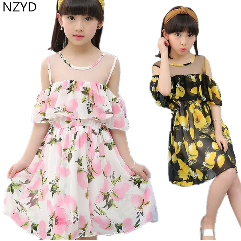 

Children's Clothing Girl New Summer Dresses 2017 Dew Shoulder Chiffon Princess Dress Casual Cute Kids Clothes DC407