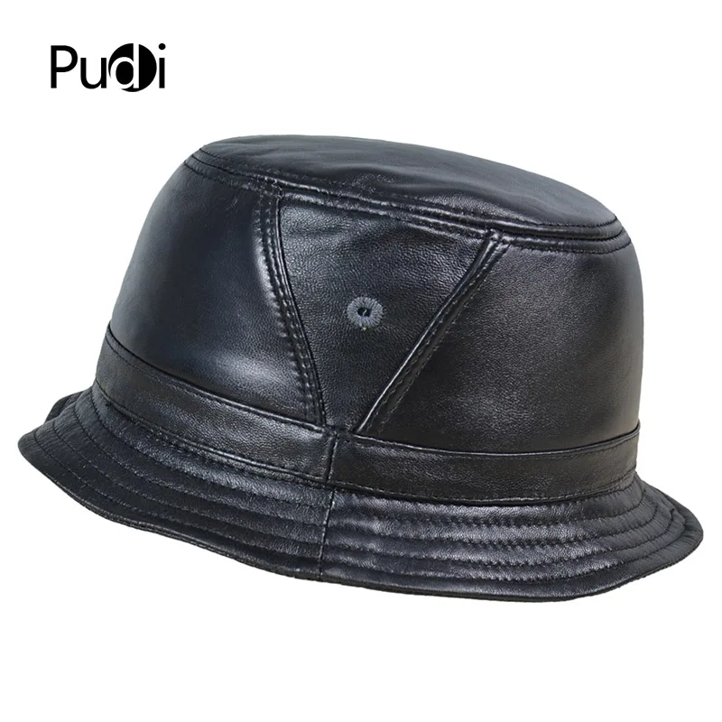 Pudi HL195 men real sheep leather Bucket Hats Caps women fishing Flap