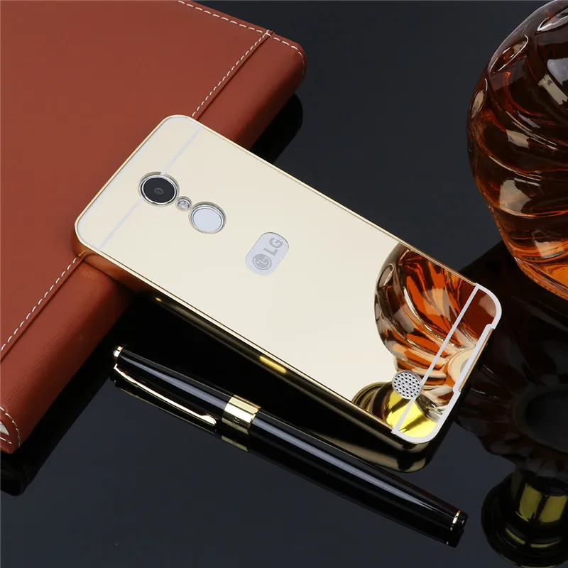 

New Luxury Mirror PC Back Cover Case For LG Aristo LV3 MS210 Anti-knock Protection Case Plating Aluminum Metal Frame
