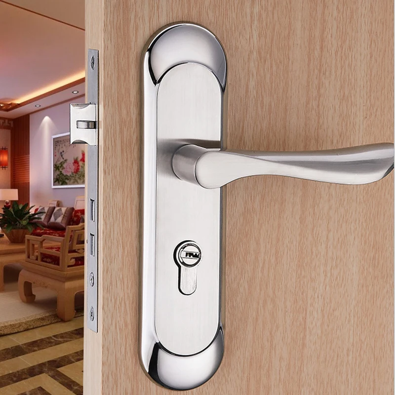 

1Set Simple European Stain Steel Bearing Door Handle & Lock For 35-45mm Interior Doors Silver Durable Handleset Accessories
