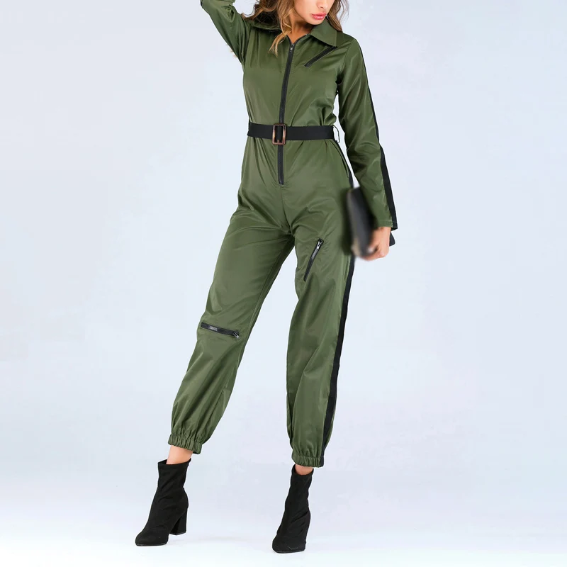 

2019 New Ladies Jumpsuits Fashion Sexy Lapel Splicing Slim Long Sleeve Long Workwear Solid Color Ladies Jumpsuits