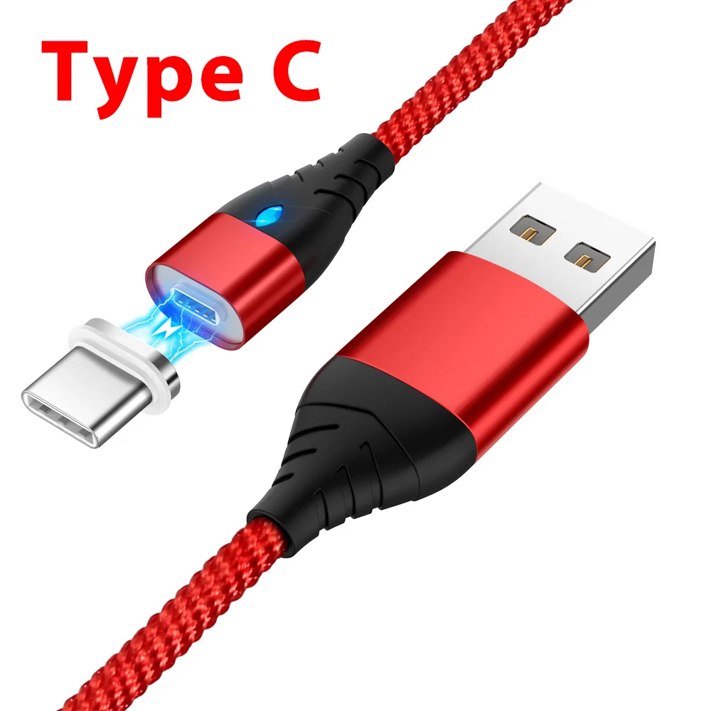 Магнитный светодиодный кабель Micro usb type C адаптер для быстрой зарядки телефона Microusb type-C магнитное зарядное устройство usb c для samsung xiaomi huawei - Цвет: Type C cable Red