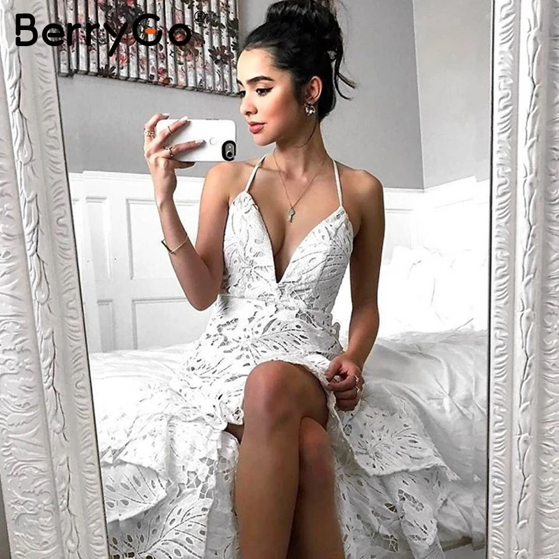 BerryGo Sexy backless boho lace dress women Casual v neck elegant long dress Summer 2018 party beach white maxi dress vestidos BerryGo Sexy backless boho lace dress women Casual v neck elegant long dress Summer 2018 party beach white maxi dress vestidos