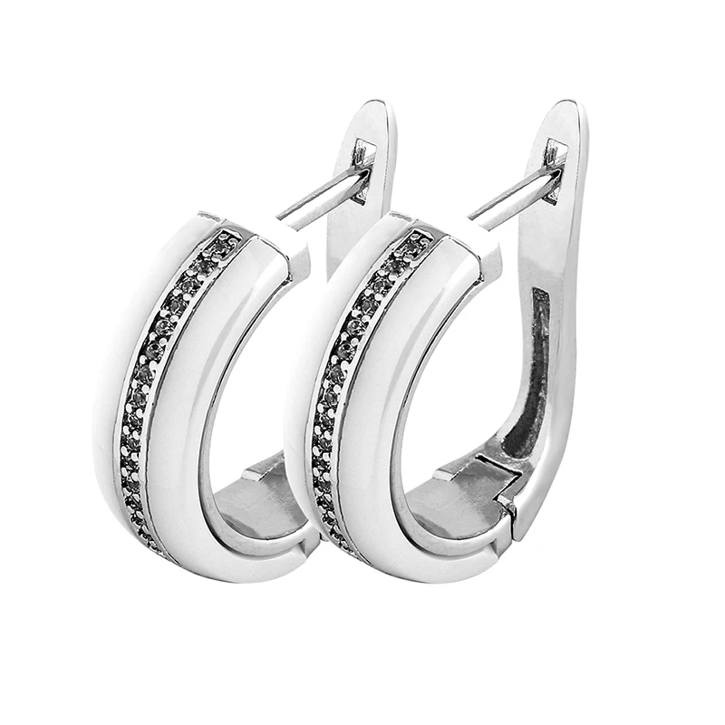 Ceramic U Ben Shape Earrings 7mm Rings Wedding Jewelry Set Inlay Luxury Crystal Bridal Ceramic Jewelry Set Gifts For Bridesmaids