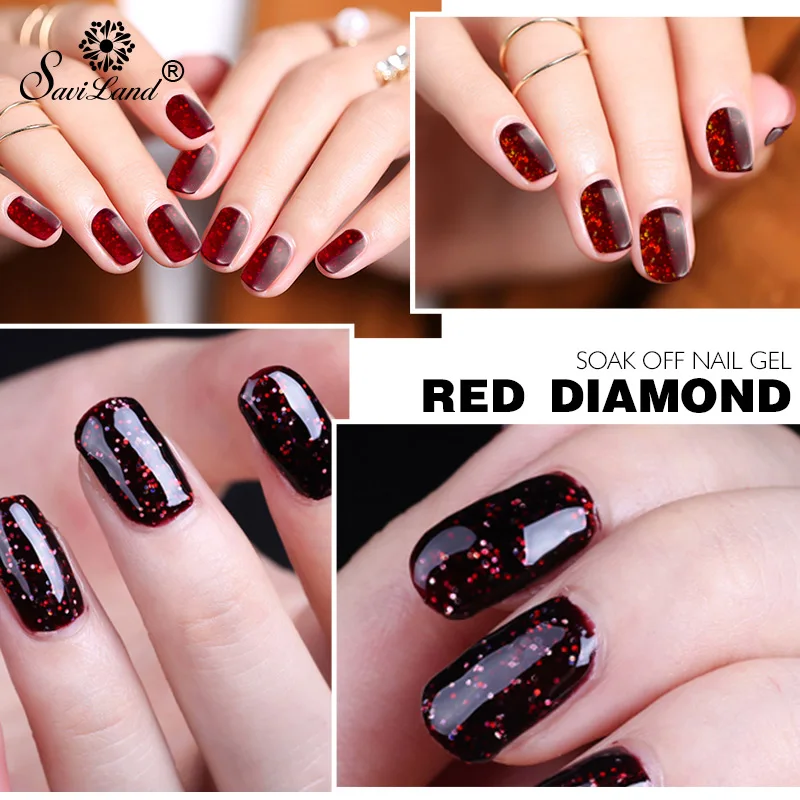 

Saviland 1pcs Diamond Gel Nail Polish Soak Off Red Glitter Diamond UV Nail Gel Nail Lacquer Blood Vampire Gel Varnish