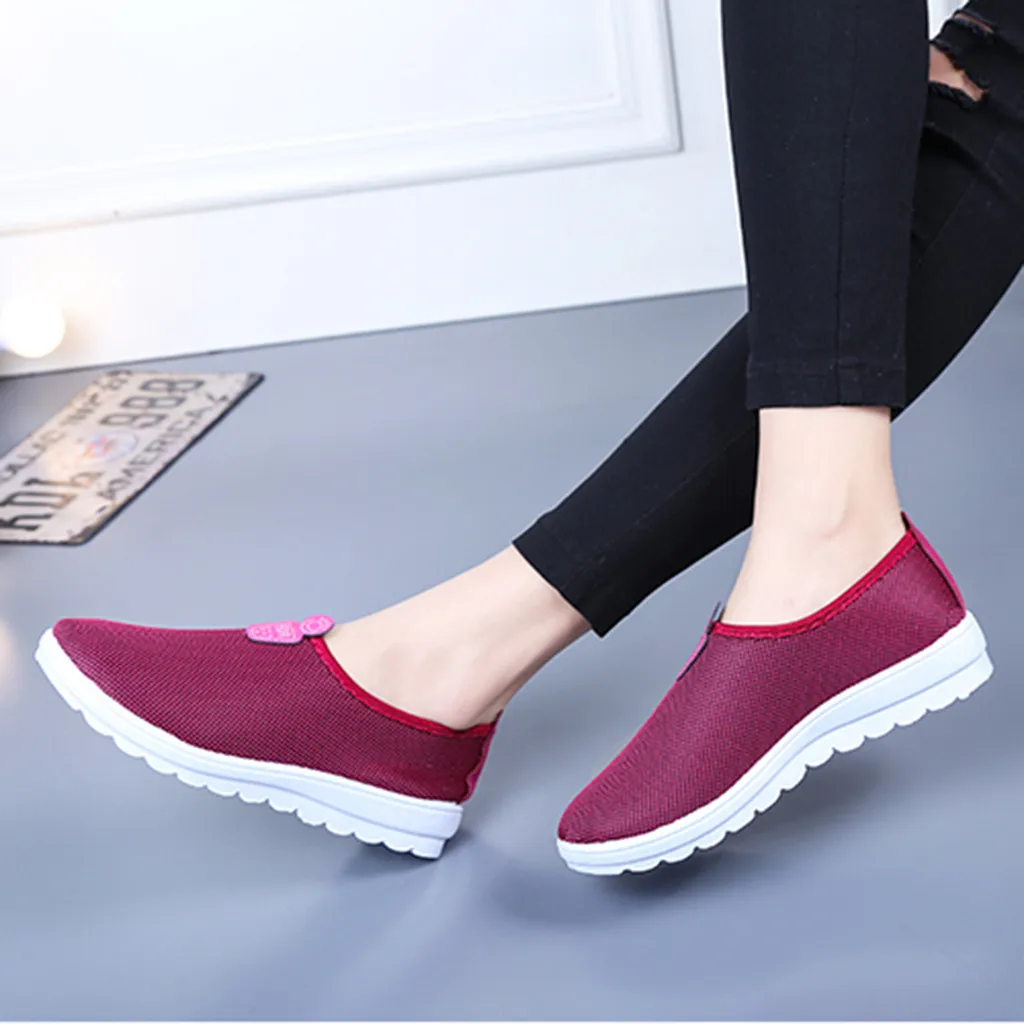

YOUYEDIAN 2019 red Women's Solid Slip On Casual Sport Walking Sneakers Loafers Soft Cotton Shoes scarpe donna estive nere#G25